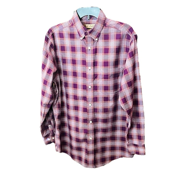 Roundtree & Yorke Gold Label long sleeve button down shirt SZ M red tan plaid - Picture 1 of 9